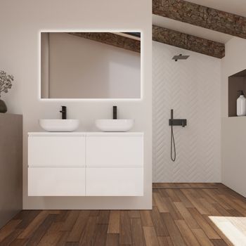 Conjunto De Baño Kaji | 140 Cm Blanco | Cuatro Cajones | Lavabo Sobre Encimera | Mueble Montado | No Incluye Espejo | Alday