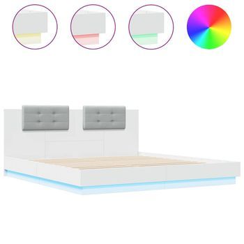 Cama Matrimonial | Cama Para Adultos | Estructura De Cama Con Cabecero Y Luces Led Blanco 200x200 Cm