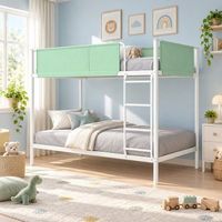 litera bros en metal blanco y tejido verde pastel con somier cama 90x190 cm