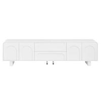 mueble tv blanco de 180 cm con cuatro puertas dos cajones y esquinas redondeadas