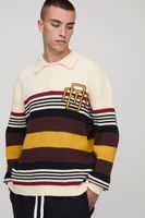 oversized embroidered varsity ribbed knitted polo jumper cream