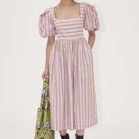stine goya striped cotton-poplin midi dress - m