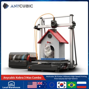 ANYCUBIC-impresora 3D Kobra 3 Max Combo FDM, hasta 600 mm/s, velocidad máxima de impresión, volumen de construcción enorme, 500x420x420mm, Control inteligente por aplicación