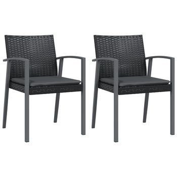 Pack 2 Uds Sillas Jardín | Silla De Exterior | Sillón Cojines Ratán Sintético Negro 56,5x57x83 Cm