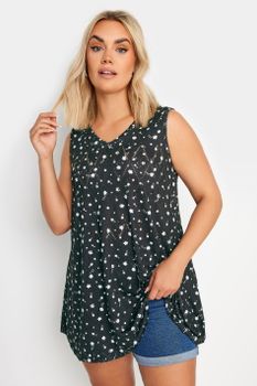 Yours Top Sin Mangas Negro Floral Con Calados, Mujer Curvy Y Tallas Grandes, Yours