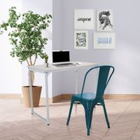 silla de metal sin apoyabrazos azul petroleo