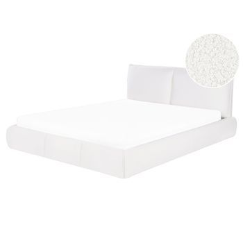 Cama De Agua Doble Moderna Tapizada En Bouclé 160 X 200 Cm De Listones Blanca Vinay