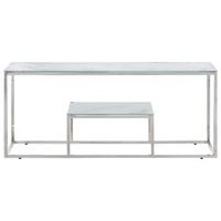 mesa de centro 110x45x45 cm acero inoxidable cristal templado con acabado de marmol blanco - plateado