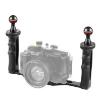 estabilizador de bandeja de aleacion de aluminio con dos asas puluz para carcasas de camaras subacuaticas para gopro dslr telefono buceo impermeable