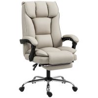 homcom sillon de oficina en cuero sintetico caqui con reposapies respaldo y altura reclinable acolchado grueso tapizada   aosom espana