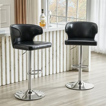 Set De 2 Taburetes De Bar - Mueble Para Cocina - Pu Y Metal - Negro (49.7x45x110cm)