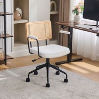 silla de escritorio giratoria con ruedas respaldo de ratan sintetico marfil