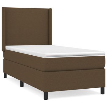 Cama Individual | Cama Para Adulto | Cama Box Spring Con Colchón Tela Marrón Oscuro 80x200 Cm