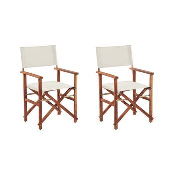 Conjunto De 2 Sillas De Jardín De Tela Blanco Roto Madera De Acacia Oscura Plegable Director Cine