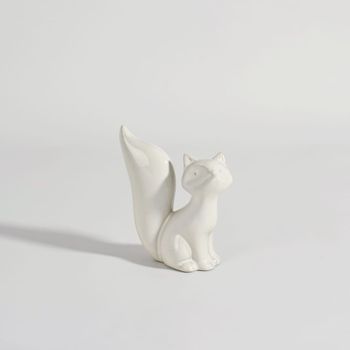 Figura decorativa de zorro de gres blanco, 16 cm