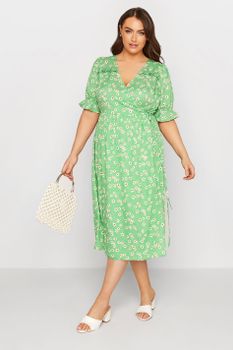 Vestido Verde Cruzado De Margaritas, Mujer Curvy Y Tallas Grandes, Yours