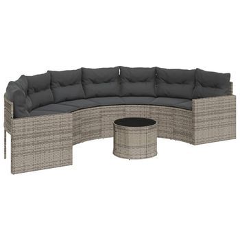 Sofá De Jardín Semicircular Con Mesa Y Cojines Ratán Pe Gris Vidaxl