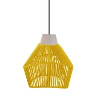 lampara de suspension  metal y madera natural pantalla hilo amarillo