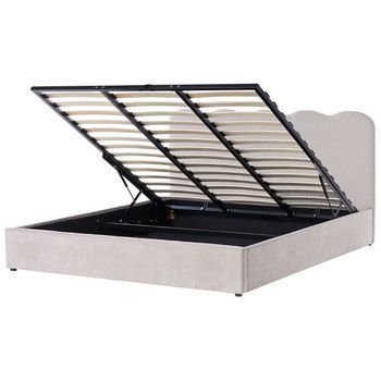 Cama Con Somier Tapizado De Chenilla 180 X 200 Cm Con Cabecero Espacio Almacenaje Elevable Gris Pardo Nanterre