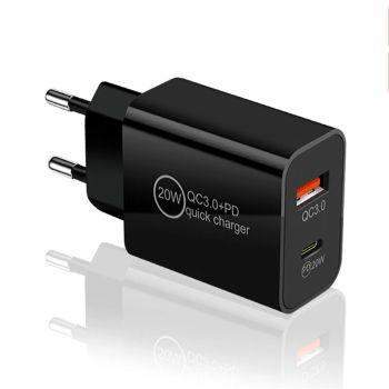 Cargador USB-C PD3.0 QC3.0 dual de 20W PD20W de 2 puertos adaptador de pared de carga rápida Enchufe de la UE para iPhon