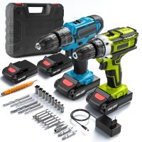 taladro atornillador a bateria con 2 baterias de 21v 253 ajustes de torque 2 velocidades luz led para hogar y jardin bricolaje