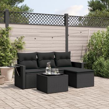 Conjunto De Sofás Jardín 4 Uds | Mueble Jardin Mesa Y Sillas Con Cojines Ratán Sintético Negro Cfw396313