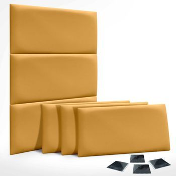 Dhome Juego De 6 Paneles Tapizados De Pana Premium Pack Autoadhesivos Para Pared Acústicos Absorbentes Protección Impactos (mostaza, 50x40cm, X6)