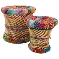 set 2 taburetes multicolor de bambu