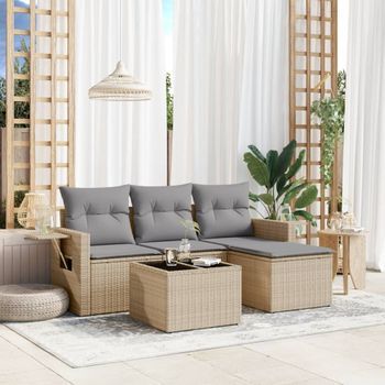 Conjunto De Sofás Jardín Con Cojines 4 Uds | Mueble Jardin Mesa Y Sillas Ratán Sintético Beige Cfw652442
