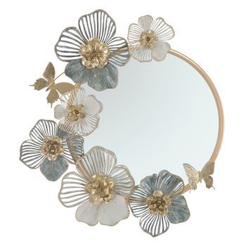 Espejo De Pared Con Flores En Metal Multicolor Cm 63x6,4x70,5