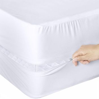 HOMESOL®  Funda de colchón Micrfibra Blanco para cama, Con Cremallera en L - cama de 90-105-135-150