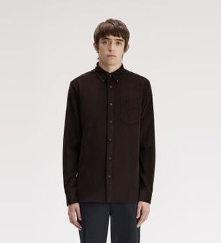 Fred Perry para hombre. M3462 Camisa Needle Cord marrón (M), Casual, Algodón, Manga larga