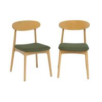 silla vintage de madera de hevea natural y tela set de 2 verde kaki