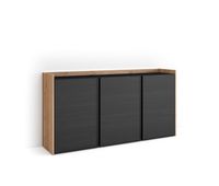 aparador para salon gran capacidad de almacenaje 156x35x80cm 3 puertas led estilo moderno negro y roble
