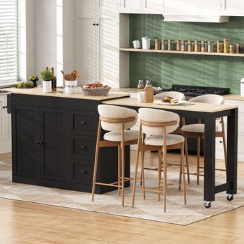 Carrito De Cocina, Tapa Extraíble, Cajones, Especiero, Ruedas, Negro.