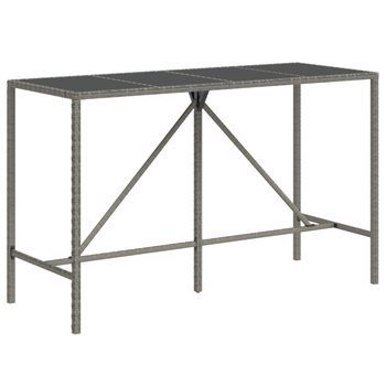 Mesa Alta Bar | Mesa De Bistró Con Superficie Vidrio Ratán Pe Gris 180x70x110 Cm