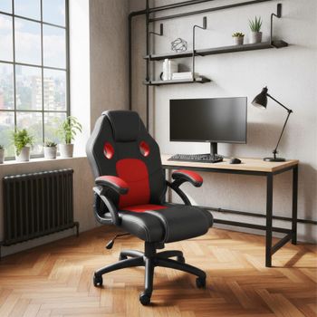 Silla gaming de escritorio giratoria con respaldo ajustable, rojo
