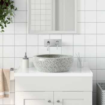 Lavabo Sobre Encimera | Lavabo De Baño Moderno Redondo Cerámica Gris Φ41x14 Cm Cfw24879