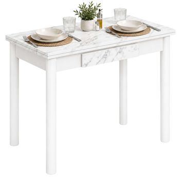 Mesa Cocina Extensible Bleca 1 Cajón Blanco/gris Mármol 76x80x40-80 Cm