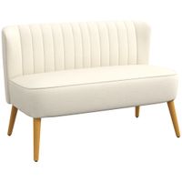 homcom sofa de 2 plazas tapizado en lino sintetico asiento y respaldo acolchados patas de madera carga 220 kg blanco crema