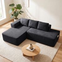 sofa esquinero cama comhoma 228cm pana modular con chaiselongue y estructura metalica cojines bolsillos - negro