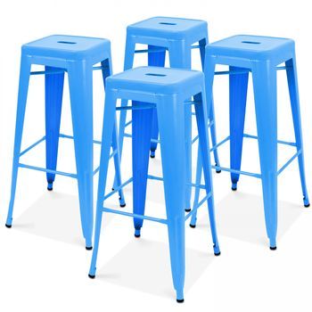 Lote De 4 Taburetes De Jardã­n De Metal Azul Mate