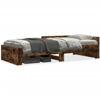 Cama Individual | Cama De Adulto | Estructura Cama Sin Colchón Madera Roble Ahumado 75x190 Cm