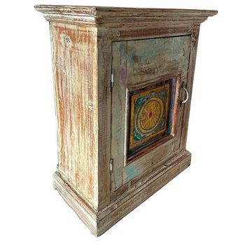 Mesita De Madera Acabado Artesanal Marrón 56x28x68h Cm