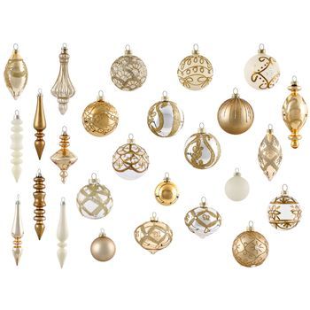 Conjunto De 70 Bolas De Navidad Decorativas De Vidrio Para Colgar En El Árbol De Navidad Estilo Glam Tradicional Dorado Flicker