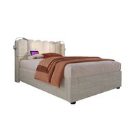 cama individual de lino 90x200cm con almacenajebeige