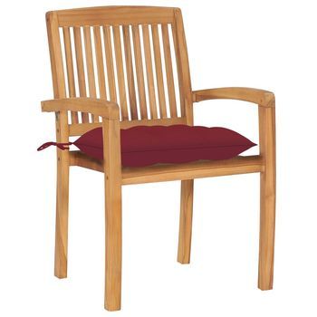 Pack 2 Uds Sillas De Jardín | Silla De Exterior | Sillón Madera De Teca Con Cojines Rojo Tinto