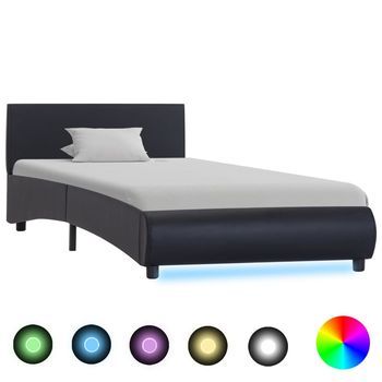 Estructura Cama Led Sin Colchón Cuero Sintético Negro 90x200 Cm Vidaxl