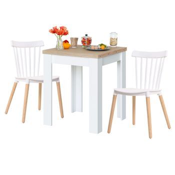 Pack Mesa Comedor Extensible Livre En Color Blanco Artik Y Roble (mesa + 2 Sillas Alna)
