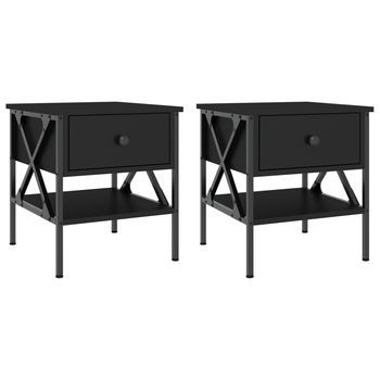 Pack 2 Uds Mesitas De Noche | Mesa Auxiliar | Mesilla Madera De Ingeniería Negro 40x42x45 Cm